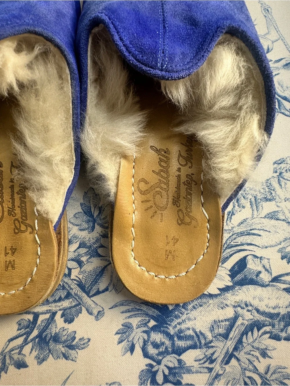 Mens Sabah Electric Blue Shearling Slip Ons sz 41